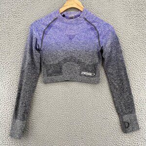 Gymshark Top Womens Small Vital Seamless Ombre Purple Long Sleeves Crop Athletic